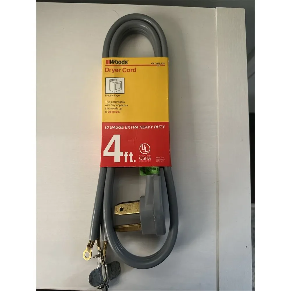 4' FEET 3 PRONG DRYER CORD Woods NEW